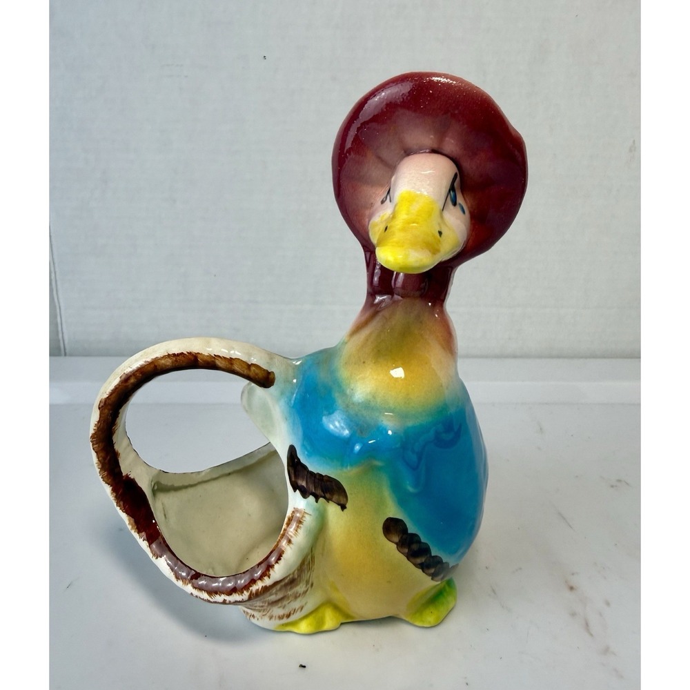 Vtg Mother Goose / Duck with Basket Bonnet Ceramic Planter Vase Cottage Core